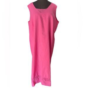 Vtg 90s Pink Linen Blend Crochet Minimalist Midi Resort Sheath Dress 2X Beachy